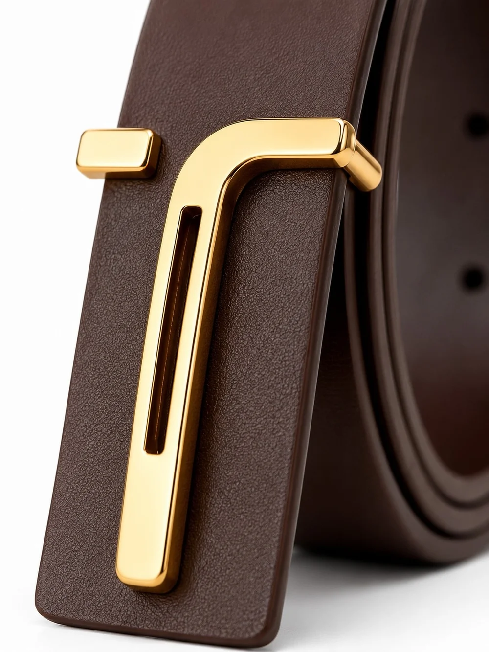 Dark Brown Leather Belt with Gold T-Bar Buckle